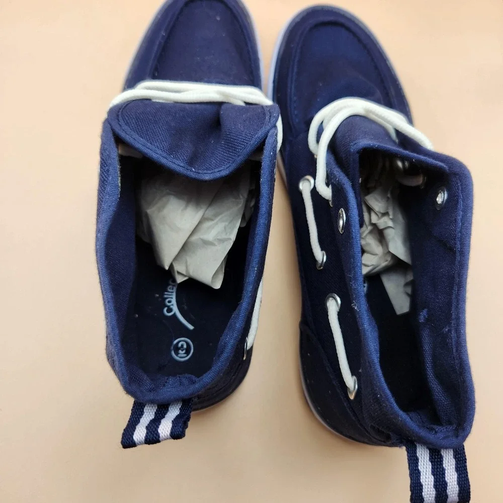 Collection 'O' Boat Shoes Mens Size 9 Navy Canvas High Top Lace Up VRL-03